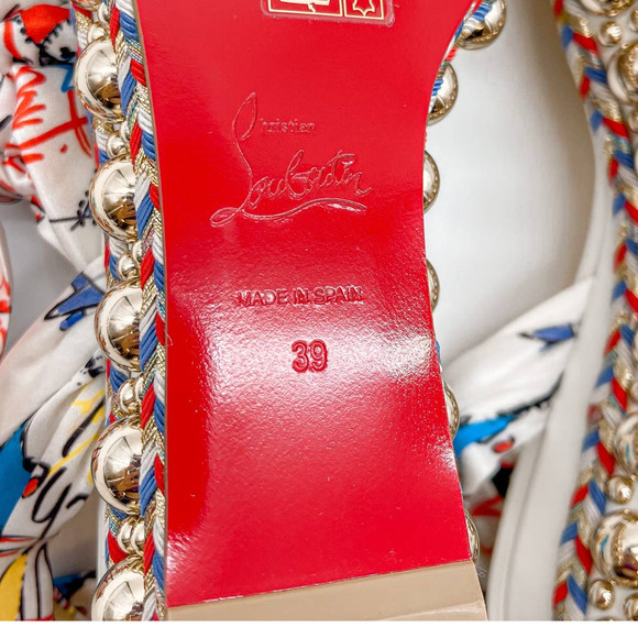 Christian Louboutin Sandals Espadrilles Flats White Leather Bow Made in Spain 39 - Picture 9 of 12